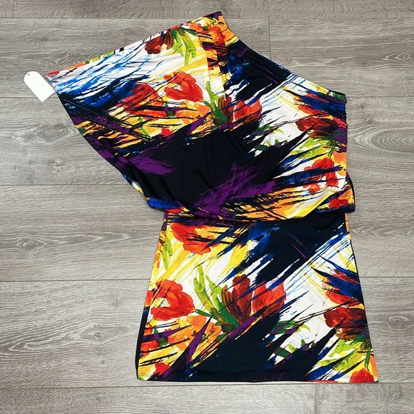 NWT Jessica Simpson One Shoulder Draped Mini Dress Multicolored Abstract S - Picture 16 of 16